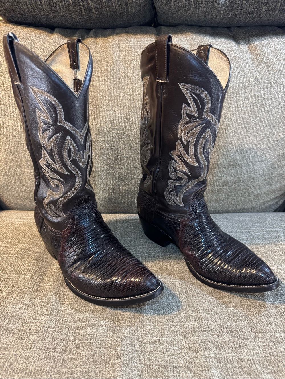 Cowtown Vintage Teju Lizard Cowboy Brown Boots J838 Size 11D